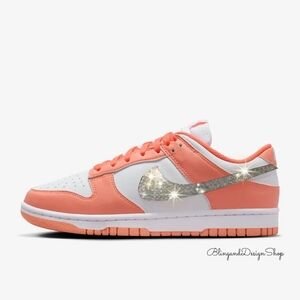 Customized Nike Dunk Low White Mango Womens Sneakers Shoes with Crystals Bling